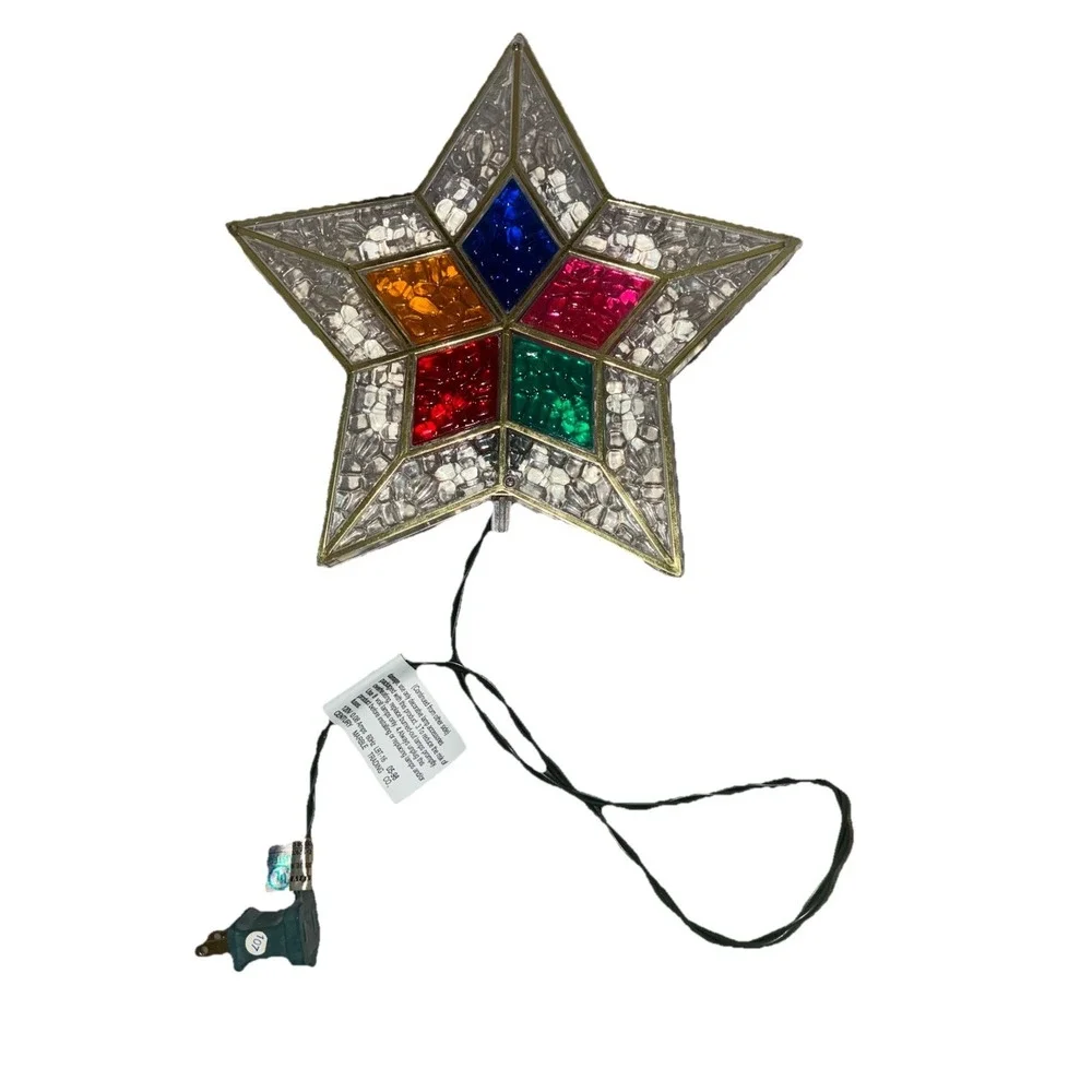 Christmas Star Tree Topper Faux Stained Glass Lights 9